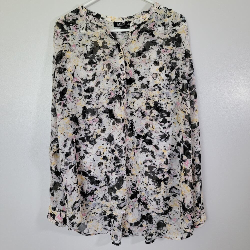 Chiffon Wimsey Blouse Women Sz 1X Roll Tab Sleeves Artsy Airy Flowy Workwear Ana
